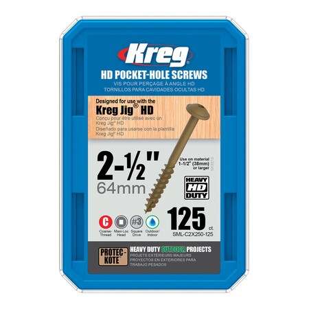Kreg Wood Screw, #14, Square Drive, 125 PK SML-C2X250-125